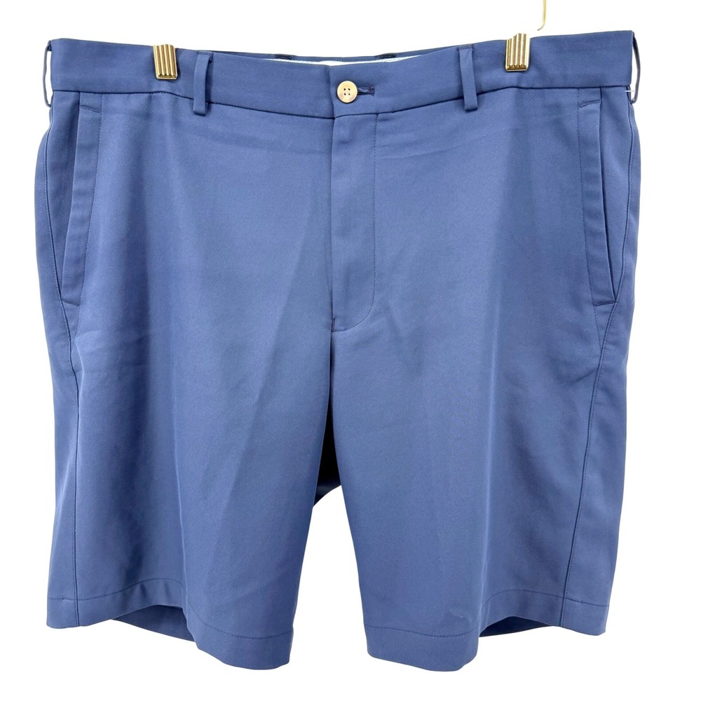Peter Millar Performance Golf Shorts Mens 35 Blue Flat Front Solid Classic Fit